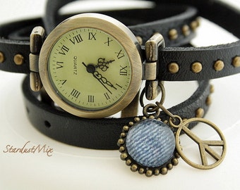 Weinlese-echtes Leder-Armbanduhr