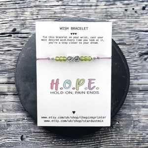 Pulsera con un amuleto de deseo y un mensaje motivacional y alentador / Regalo de mejor amigo / Regalo de hermana / Pulsera de deseos / Joyería de encanto de deseo