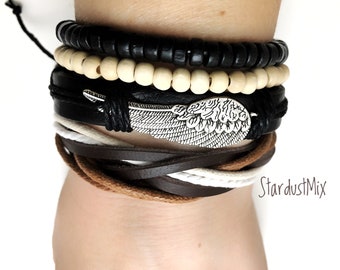 Leather bracelets, punk bracelets, set of 3 leather bracelets, handmade jewelry, leather jewelry, womens bracelets, mens bracelets, unisex