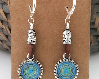 Długie kolczyki dla kobiet prezent dla niej/srebrne i skórzane kolczyki biżuteria ręcznie robiona/boho kolczyki wiszące/boho kolczyki wiszące prezent dla kobiet