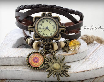 Montre femmes bracelet en cuir, cadeau pour elle, montres femmes, montre dames, montre-bracelet femmes, montre boho, montre vintage, montres