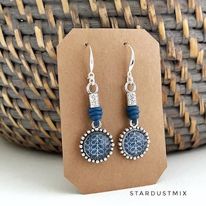 Earrings for women/silver and leather earrings/blue long boho earrings/dangle earrings/handmade bohemian earrings/dainty earrings
