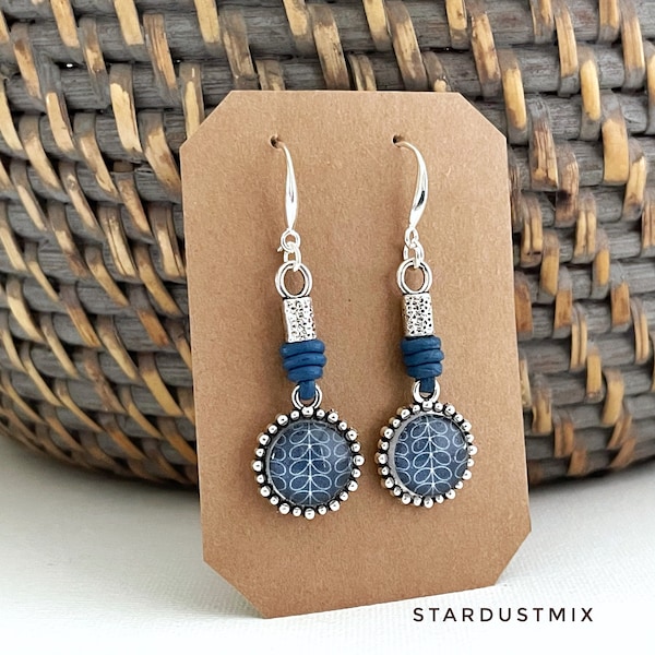 Earrings for women/silver and leather earrings/blue long boho earrings/dangle earrings/handmade bohemian earrings/dainty earrings