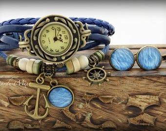 Lederarmband Frauen sehen, Geschenk für sie, Frauenuhren, Damenuhr, Frauenarmbanduhr, boho Uhr, Weinleseuhr, nautische Uhr, retro Uhr