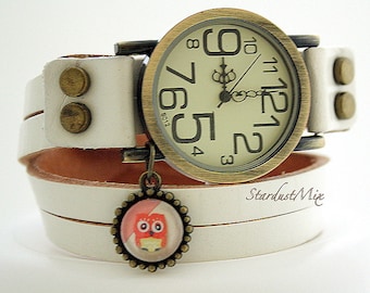 Women watch wrap around ladies watch with punk owl charm gift for her womens watch boho watch punk festivals watch hippie watch