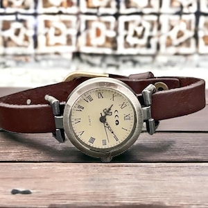 Watches for women steampunk watch brown leather strap/boho jewelry gifts for her/Christmas gift for wome/leather accessories vintage brown