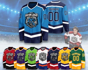 Custom Ice Hockey Jersey, Personalized Team Name, Number & Logo  Stitched or Printed and Sequin Hockey Shirt for Men, Women, Youth, Fan Gift
