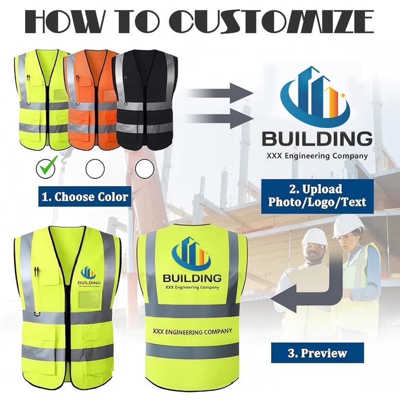 Custom Safety Vest High Visibility Reflective Vests With Pockets Zipper ...