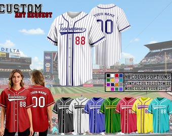 Custom Pinstripe Baseball Jersey, Personalized Stitched or Print Team Name, Number Logo, Baseball Sport Shirt for Men Women Kids Fans Gift