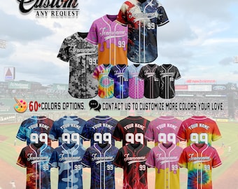 Personalized Tie Dye Baseball Jersey, Add Your Own Design, Custom Name Number Logo Baseball Jersey Novelty Sports Shirt Team Uniform