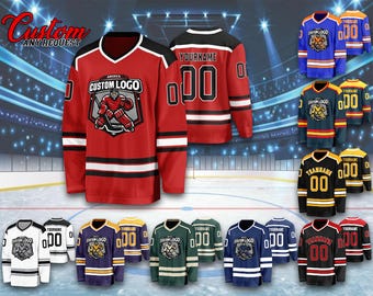 Custom Hockey Jersey, Personalized Team Name, Number & Logo | Stitched or Printed and Sequin Hockey Shirt for Men, Women, Youth, Fan Gift