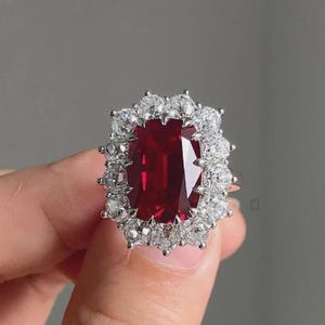 Natural Ruby Cushion Cut Diamond Ring - 14K White Gold