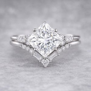 6.00 Ct Princess Cut Naturdiamant Ring 18K Massives Weißgold Größe 6,7,8