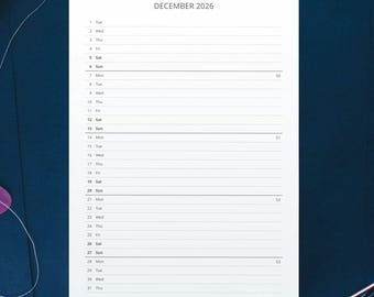 Minimalistische afdrukbare maandkalender 2026 (directe pdf-download)