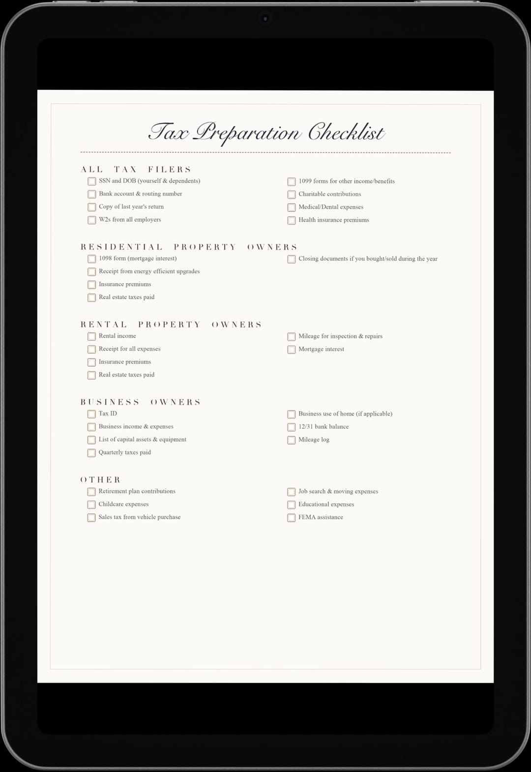 Tax Preparation Checklist Printable PDF | US Letter + A4 | Tax ...