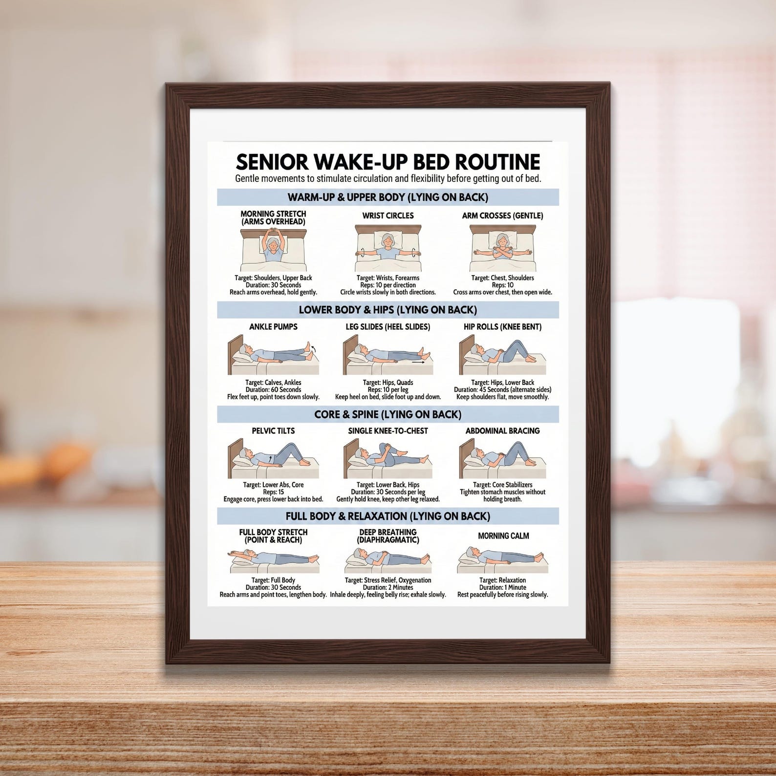 Printable Bed Exercises for Seniors, Wake-up Bed Routine, Elderly ...