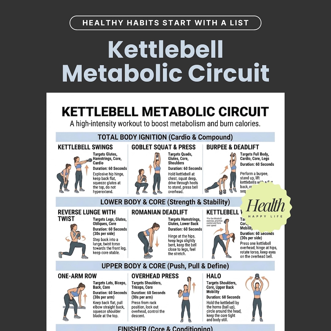 Kettlebell Metabolic Circuit, Full Body Workout, Kettlebell Poster