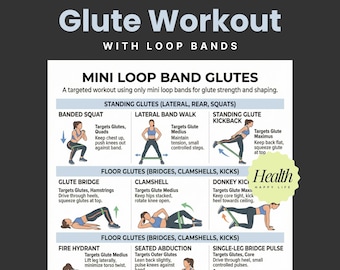 Ejercicios para glúteos, entrenamiento de glúteos, entrenamiento con banda, ejercicios para piernas, entrenamiento para la parte inferior del cuerpo, entrenamiento de 30 días, plan de fitness en casa