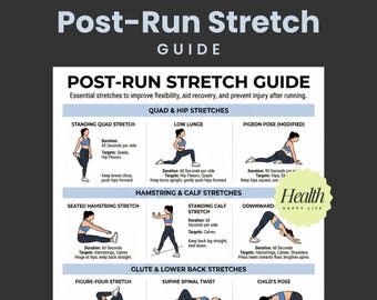 Rektabel na het hardlopen, poster rekoefeningen, flexibiliteitstabel, eenvoudige trainingen, dagelijkse oefeningen, afkoelroutine voor marathontraining