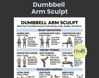 Dumbbell Workout Poster, Toned Arms Workout, Arm Sculpting, Dumbbell Exercises, Printable Exercises, Fitness Plan, Home Workout Plan
