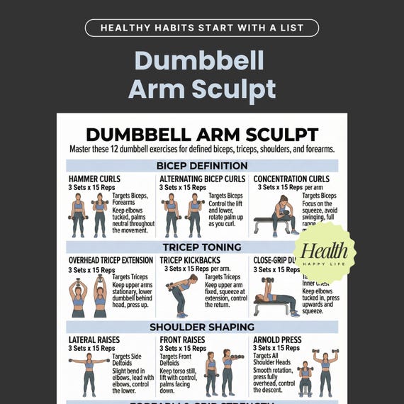 Dumbbell Workout Poster, Toned Arms Workout, Arm Sculpting, Dumbbell Exercises, Printable Exercises, Fitness Plan, Home Workout Plan