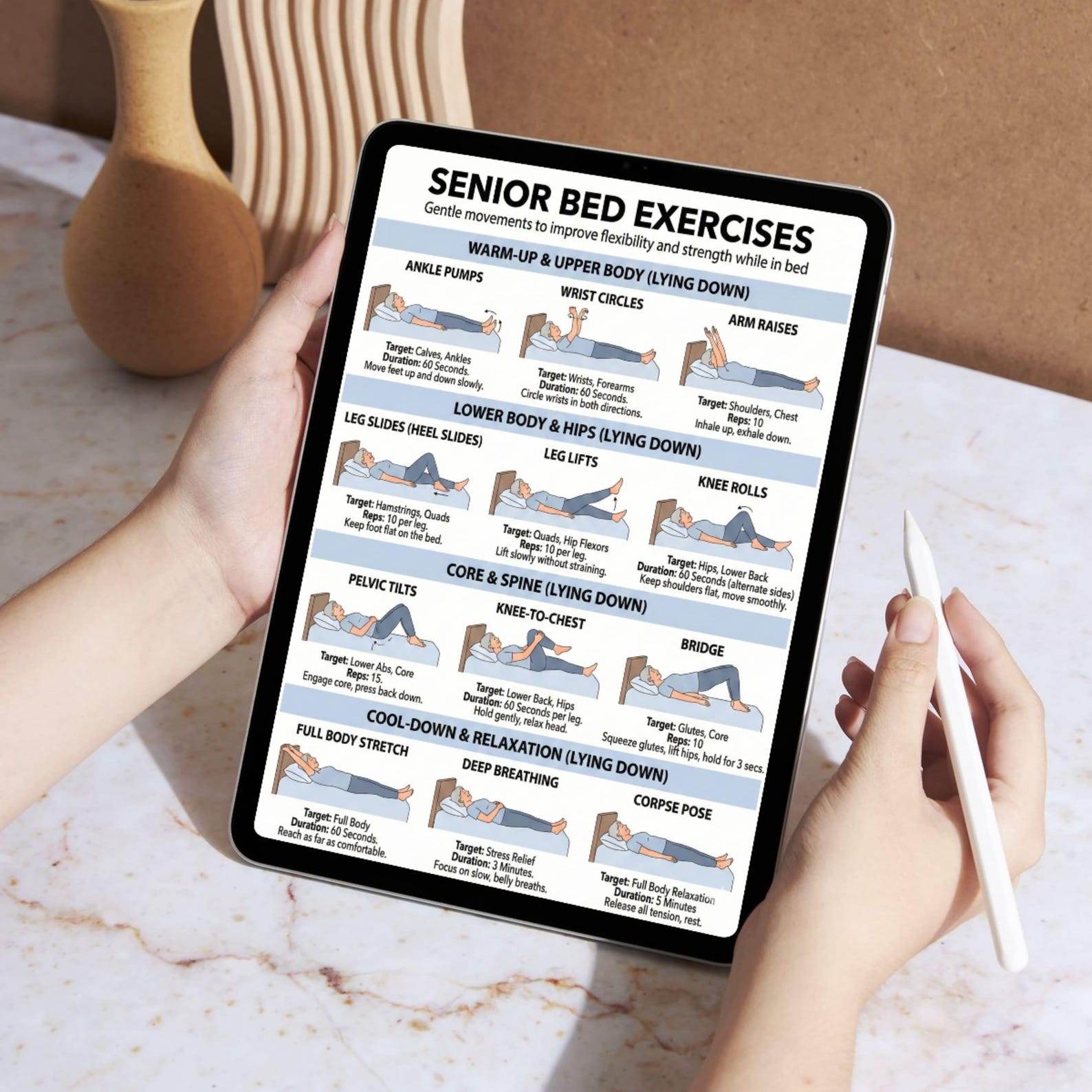 Printable Bed Exercises for Seniors, Elderly Exercises, Senior Workout ...