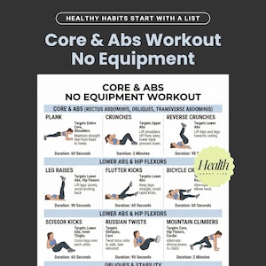 Puede incluir: Infografía que detalla un entrenamiento de core y abdominales sin equipo. El entrenamiento incluye ejercicios como planchas, abdominales, elevaciones de piernas, patadas de aleteo, abdominales en bicicleta, tijeras, giros rusos y escaladores de montaña. Cada ejercicio está ilustrado.