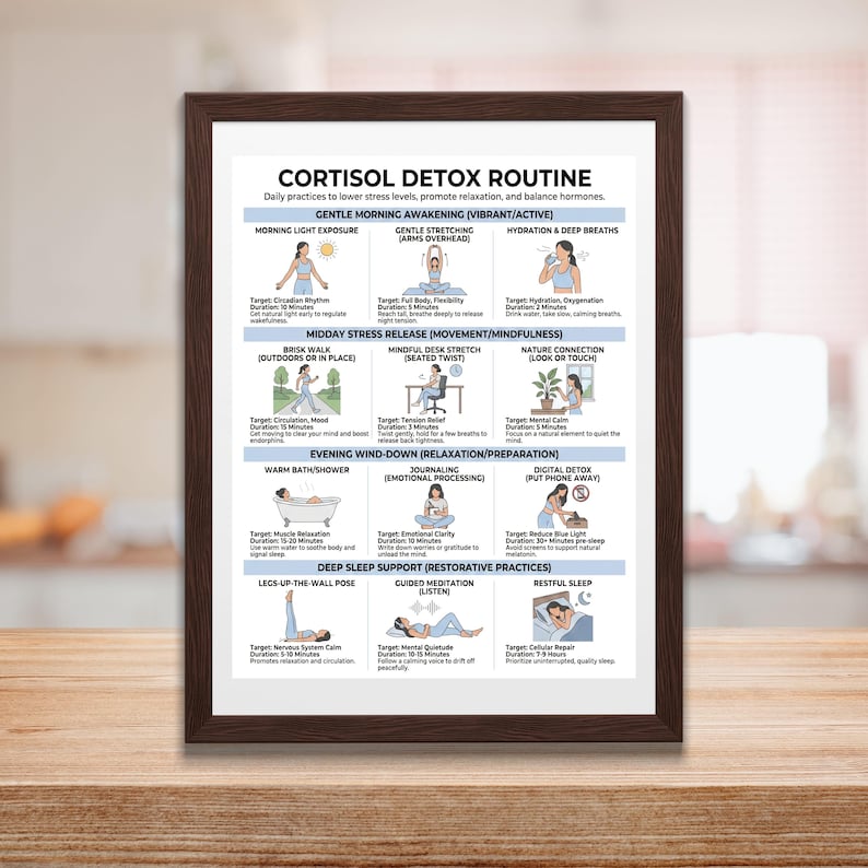 Cortisol Detox Plan, Stress Management Poster, Balanced Healing, Beginner Workout, Daily Exercises image 4
