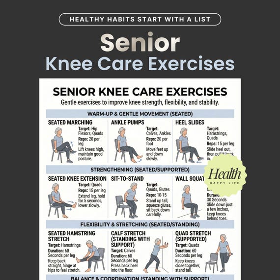 Knee Exercises For Seniors, Chair Exercises For Seniors, Exercise Poster, Senior Workout Routines, Home Workout Program