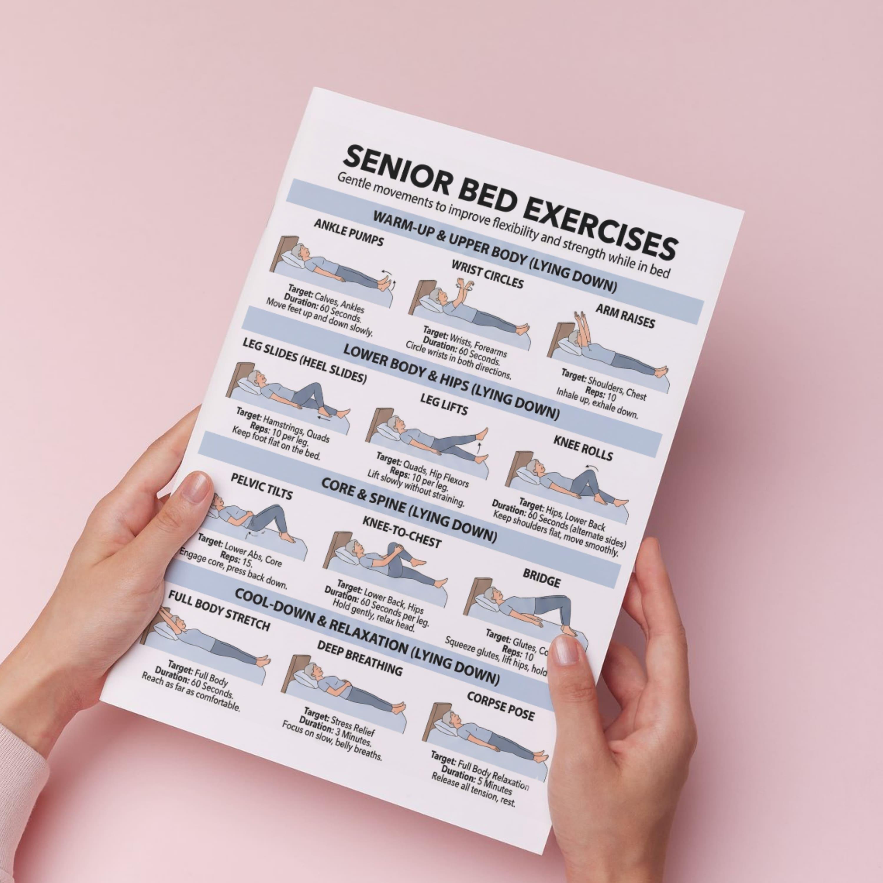 Printable Bed Exercises for Seniors, Elderly Exercises, Senior Workout ...