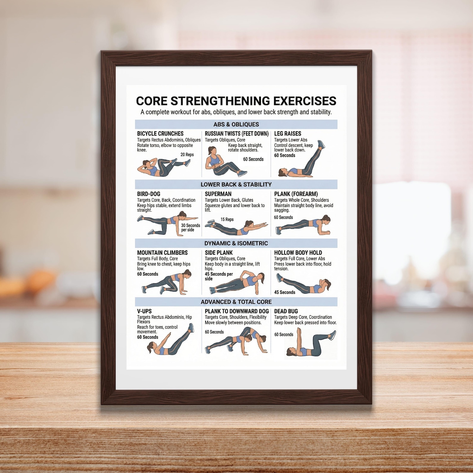 Core Exercise Chart, Strength Workout, Full Body Workout Guide ...