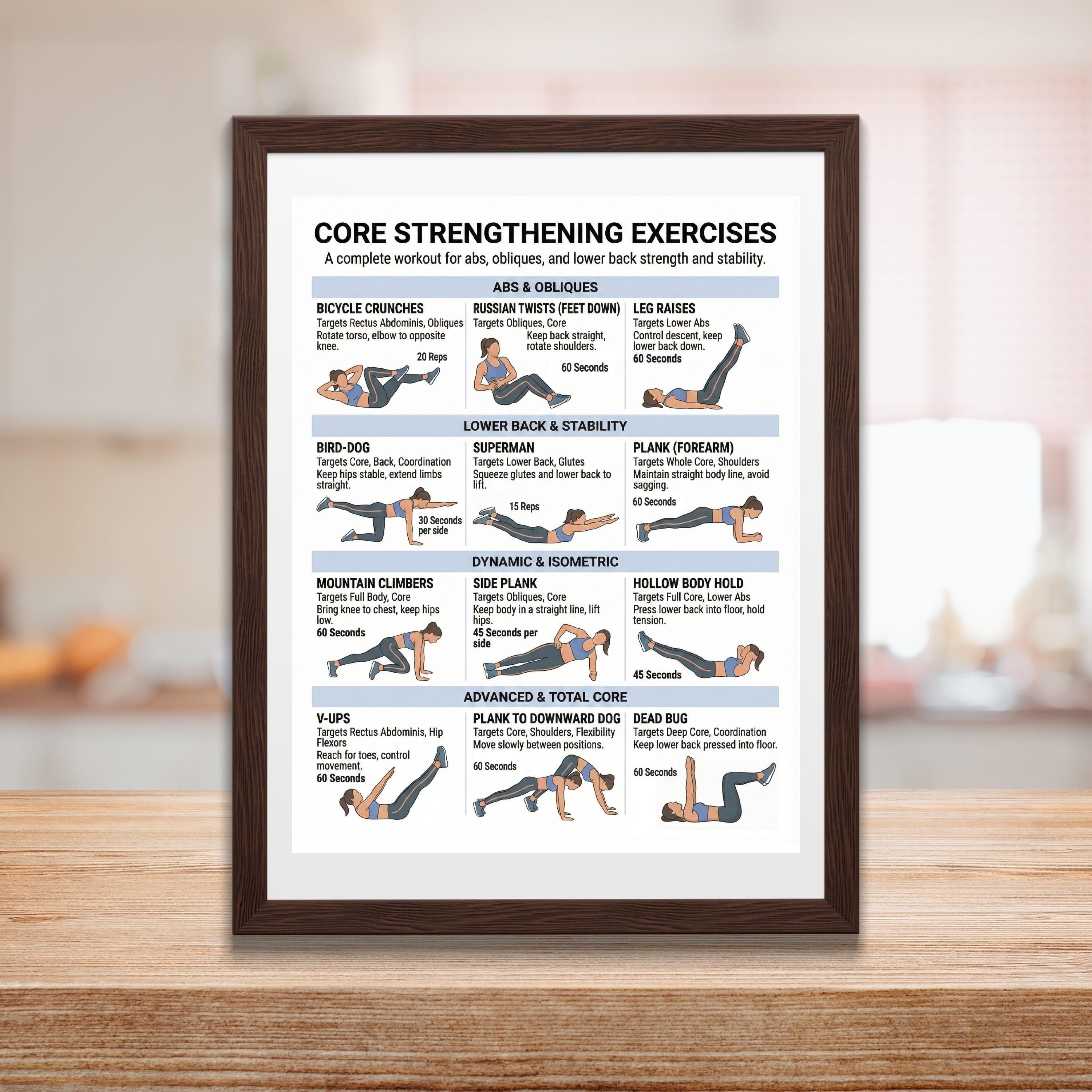 Core Exercise Chart, Strength Workout, Full Body Workout Guide ...