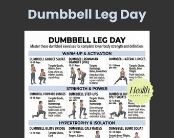 Dumbbell Workout Poster, Leg Day Exercises,  Lower Body Workout Guide, Dumbbell Exercises, Printable Exercises, Home Fitness Plan