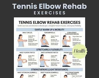 Tennis Elbow Rehab Exercises, Pickleball Elbow Relief, Outer Elbow Pain, Stretching Exercise Poster, Flexibility Chart, Exercises Workout