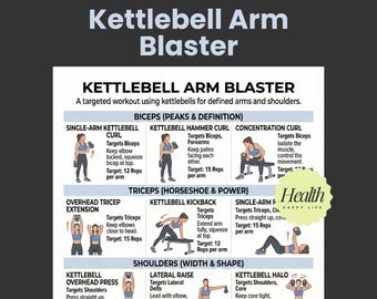 Kettlebell Exercises, Arm Workout Challenge, Kettlebell Poster, Upper Body Workout, 30 Day Workout, Home Workout Plan, Printable Exercises