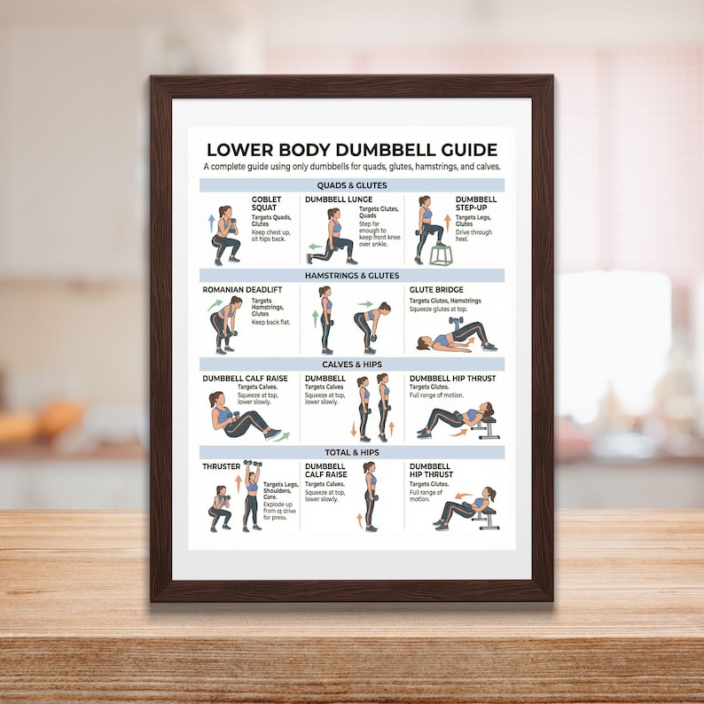 Dumbbell Workout Printable, Lower Body Workout Guide, Dumbbell ...