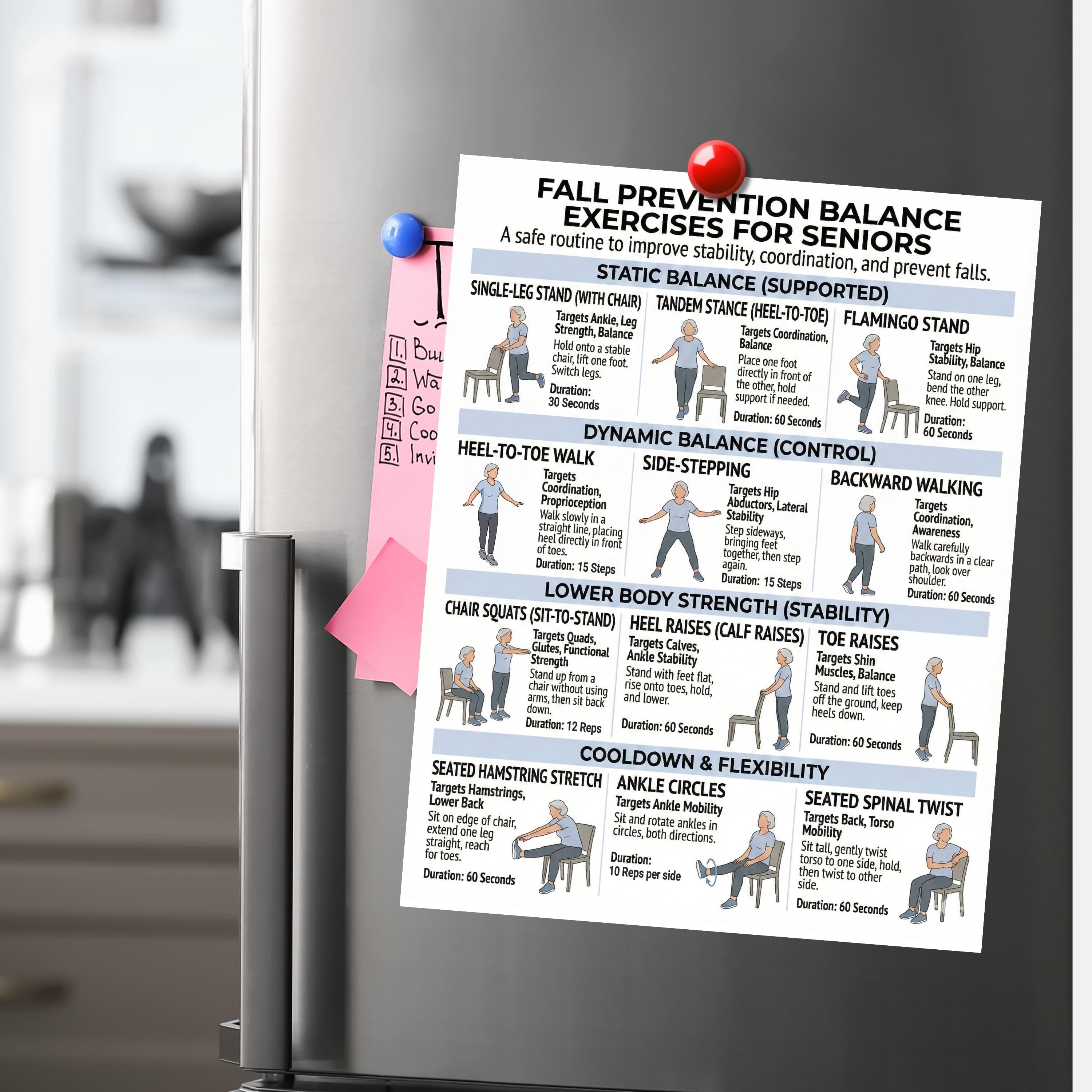 Fall Prevention Poster, Balance Exercises for Seniors, Elderly ...