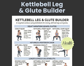 Kettlebell Exercises, Kettlebell Poster, Glute Exercises, Printable Exercises, 30 Day Workout, Leg Day Exercises, Beginner Workout