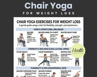 Chair Yoga Exercises, Weight Loss Workout, Basic Workout, Printable Exercises, 30 Day Chair Workout, Strength Training, Exercises Workout