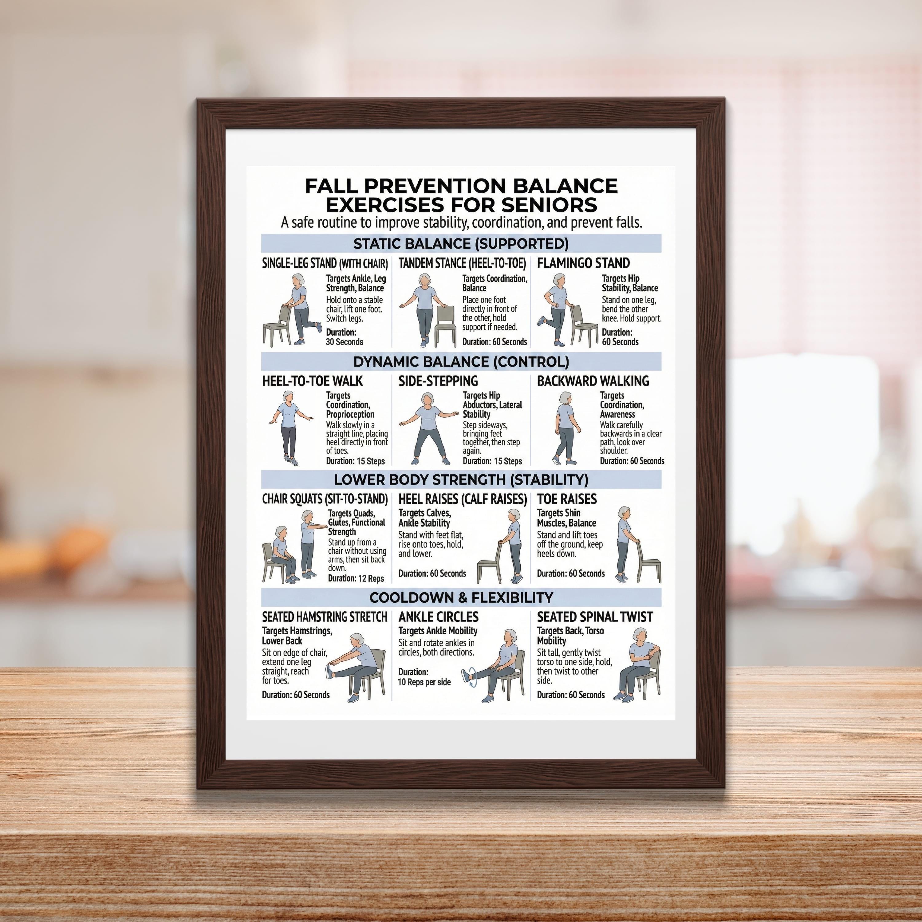 Fall Prevention Poster, Balance Exercises for Seniors, Elderly ...