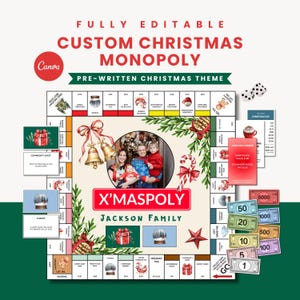 Custom Christmas Monopoly Board Game, Printable Monopoly, Custom Playing Card, Personalized Christmas Board Game, Blank Monopoly Template