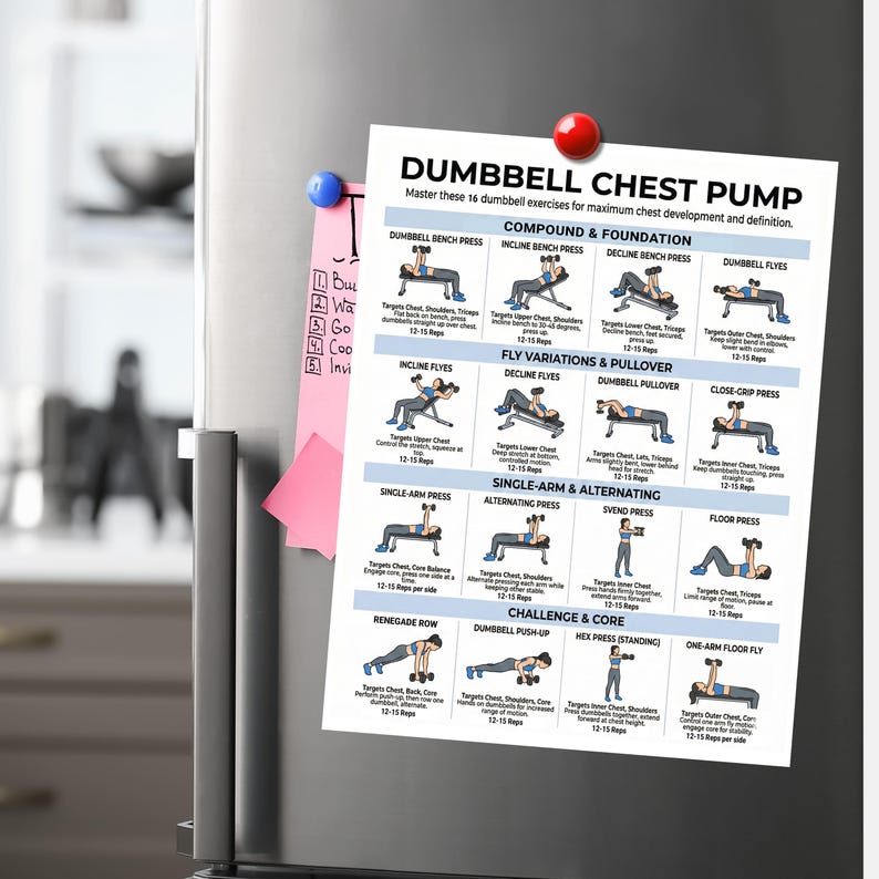 Dumbbell Chest Workout Poster, Dumbbell Exercises, Printable Exercises ...
