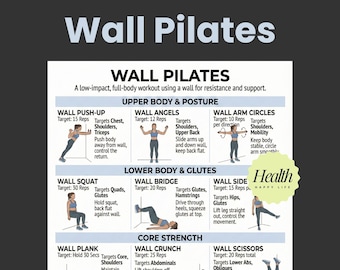 Wall Pilates Übungen Poster, Grundlegende Workout, Pilates für Anfänger, druckbare Übungen, 30 Tage Workout, Workout-Plan für zu Hause