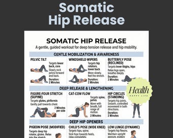 Somatic Exercises For Hip Release, PSOAS Release, Gentle Hip Opener, Muscle Pain Relief, 30 Day Exercises Workout, Home Exercises