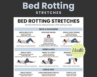 Bett Stretching Workout Poster, Anfänger Workout, druckbare Bettübungen für Senioren, unteren Rückenübungen