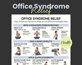 Office Syndrome Relief Poster, Stretching Exercise Poster, Home Workout Program, 30 Day Workout, Workout Routines, Chair Exercises