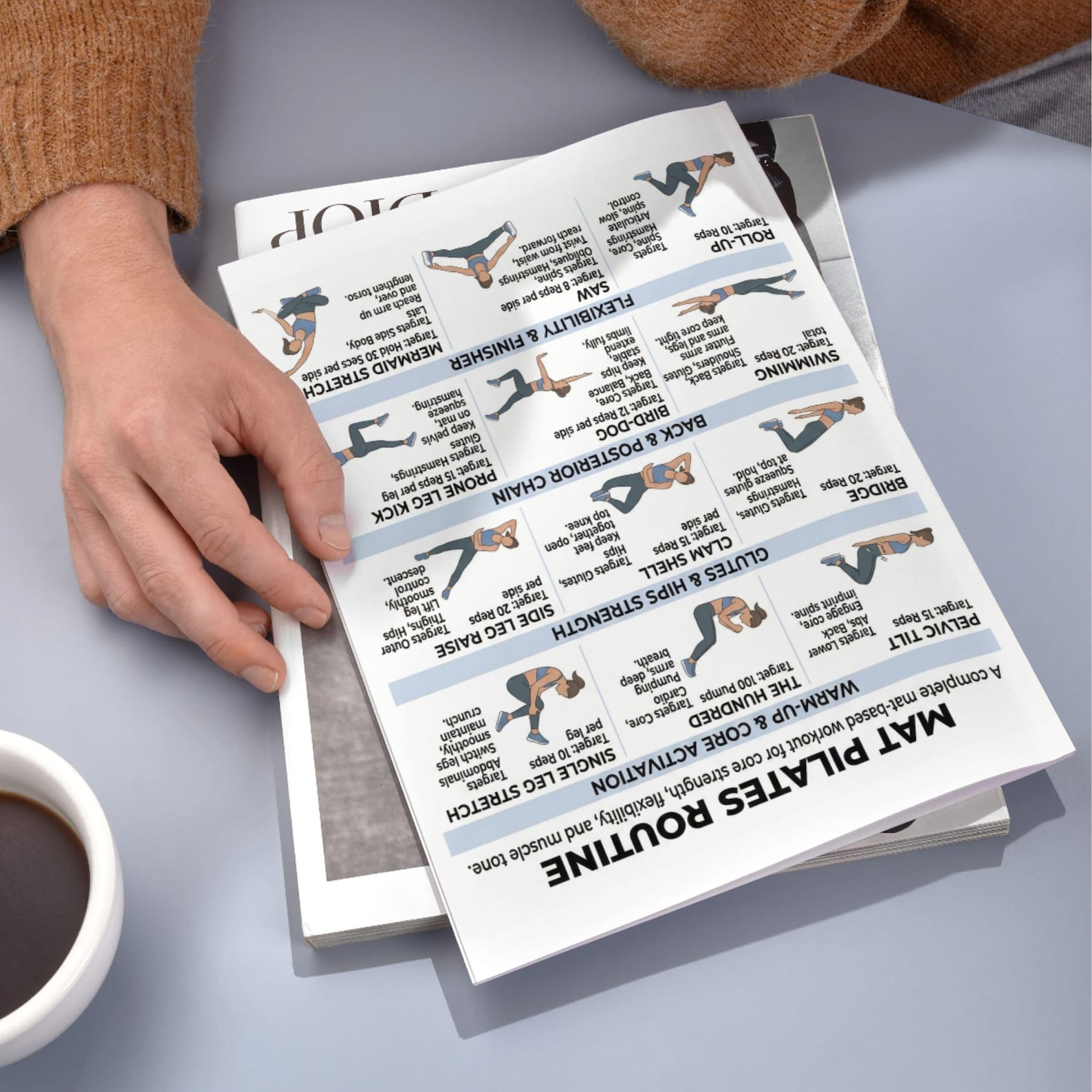 Mat Pilates Routine Posters, Basic Workout, Beginner Pilates, Printable ...
