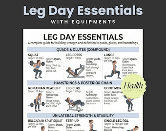 Póster de entrenamiento de piernas, ejercicios para piernas, entrenamiento para la parte inferior del cuerpo, ejercicios imprimibles, entrenamiento de 30 días, plan de ejercicios para hacer en casa