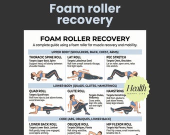 Foam Roller Exercises, Full Body Workout, Stretching Exercises Printable, 30 Day Workout, Home Fitness Plan For Beginner Workout