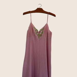 Vintage Pink Slip Dress – Floral Embroidered Lingerie Style Maxi – Y2K Coquette Aesthetic Romantic Nightwear